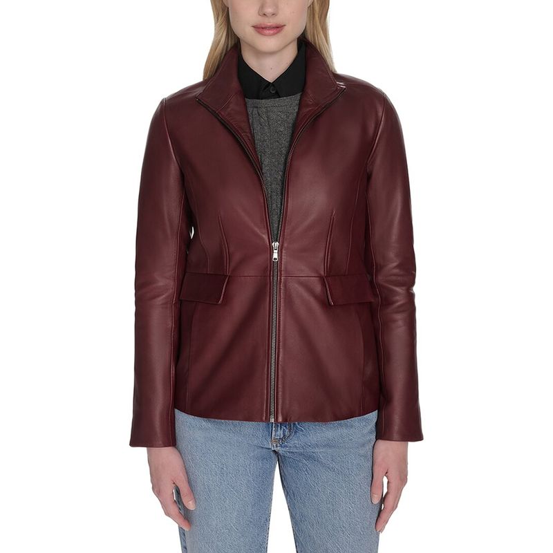 Cole Haan Womens Wing Collar Leather Jacket Red
